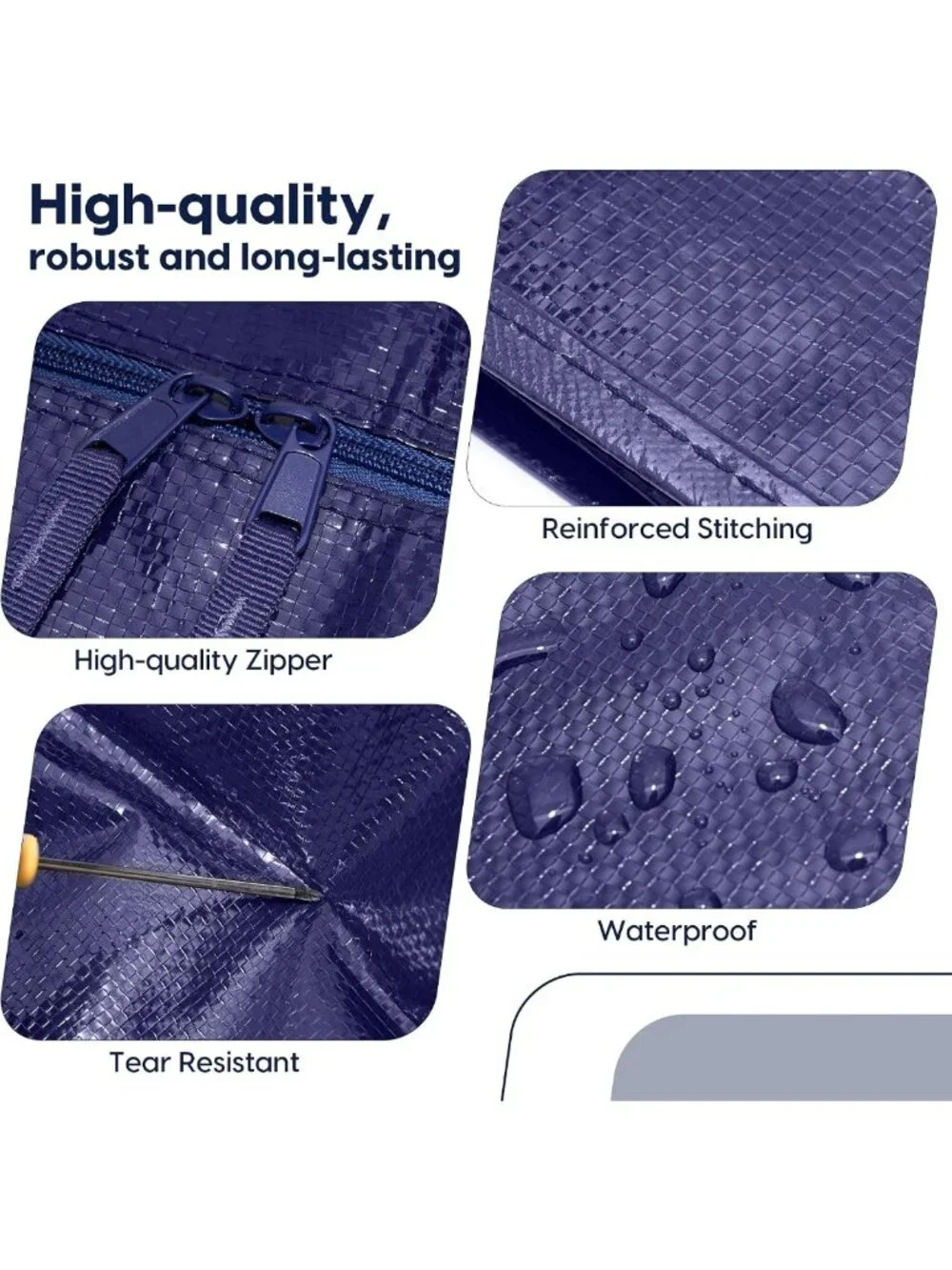 Heavy Duty 6 Pack Moving Bags with Zipper, Waterproof Storage Totes for College